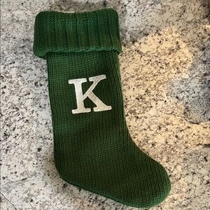 Green Knit Stocking with Initial